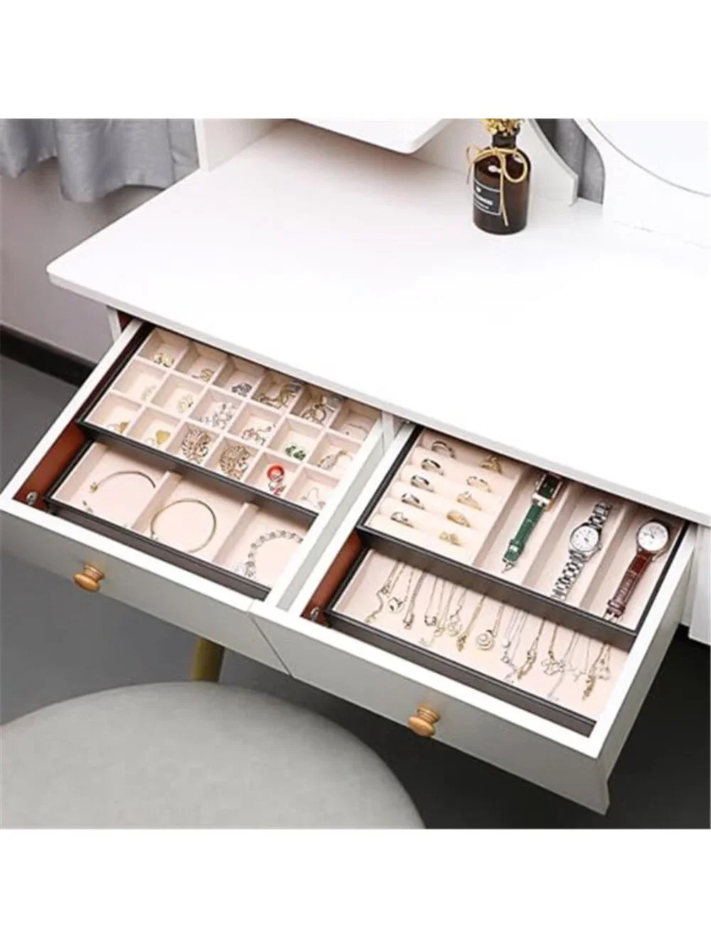 Stackable Jewelry Organizer Trays Set Earring Necklace Ring Bracelet Storage Box